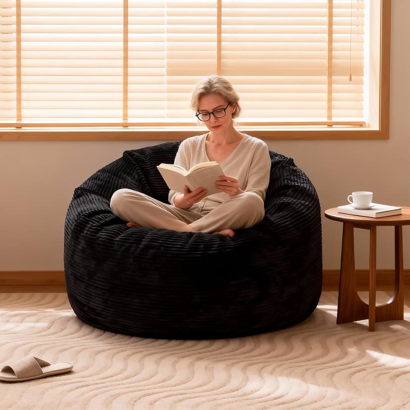 Bean Bag Chairs for Teens, 3FT Bean Bag with Memory Foam Filling, Bean Bag Chairs with Plush Microfiber Removable Cover, Cozy Sofa for Reading, Gaming- Black