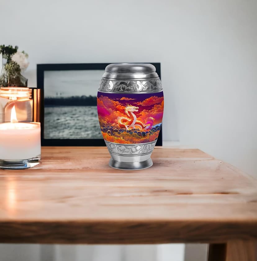 Orange Dragon Keepsake Funeral Urns for Adult Ashes Men, Purple Memorials & Funerary Urn for Ashes, Burial Gift for Loss of Husband, Decorative Cremains Ash Holder, 3 Inch B0FFZ9LZG6