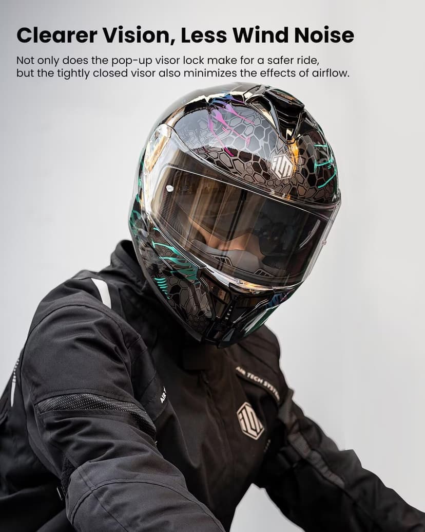 ILM Motorcycle Helmets DOT ECE Dual Visor Street Racing Helmet Full Face Powersports Cascos for Men Women Model MF567(Cobra Camaleon Purple, L)