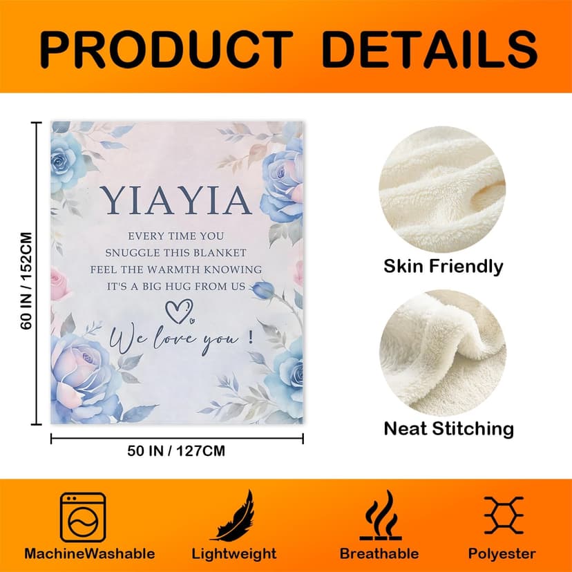 Floral Yiayia Grandma Blanket, Grandma Gifts from Grandkids for Birthday Christmas, Yiayia We Love You Throw Blankets for Sofa Couch Bedroom Living Room Home Decor, 50x60 Inches B0FPNT6XD9