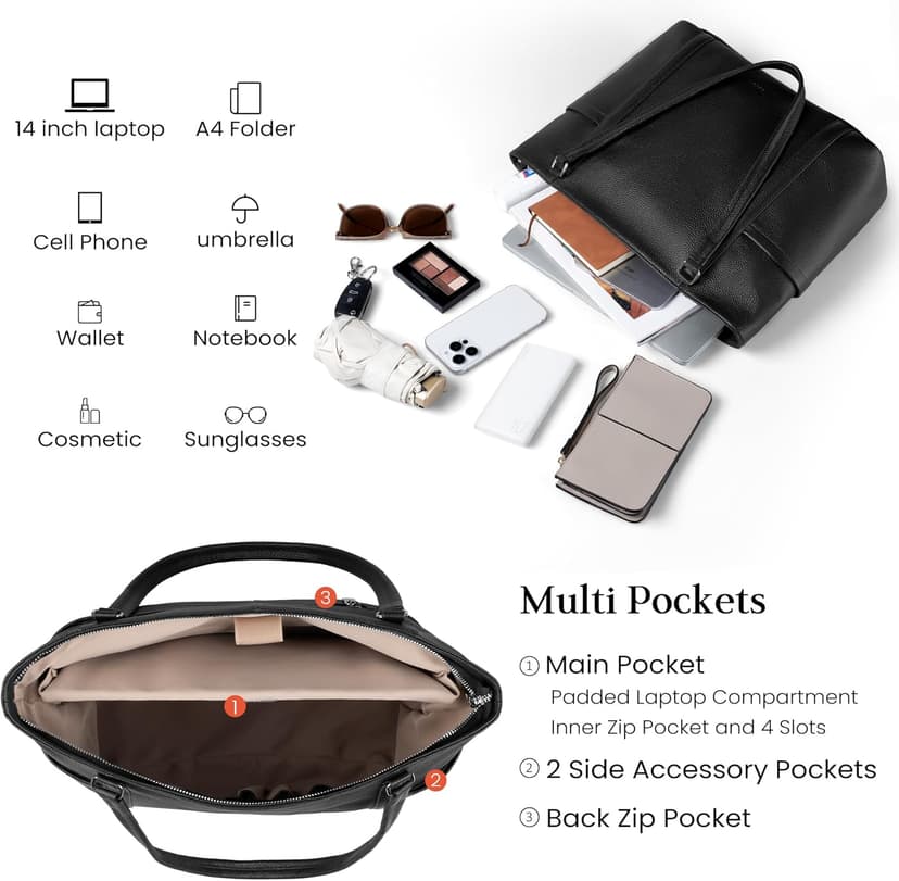 befen Genuine Leather Laptop Tote Bag for Women, Womens 15 Inch Computer Bags Work Totes Purse Shoulder Purses Handbags