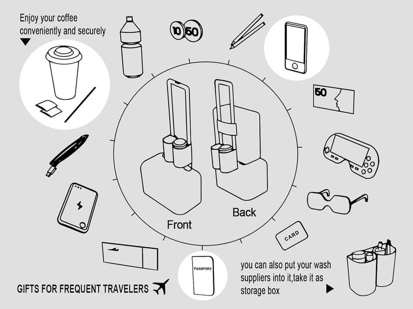 Hold Two Drinks No Spill, Fits Roll on Suitcase Handles, Gifts for Travelers, Travel Luggage Accessories, Hook & Loop riemot Luggage Travel Cup Holder Free Hand Suitcase Drink Carrier Grey B07TXCCQGP