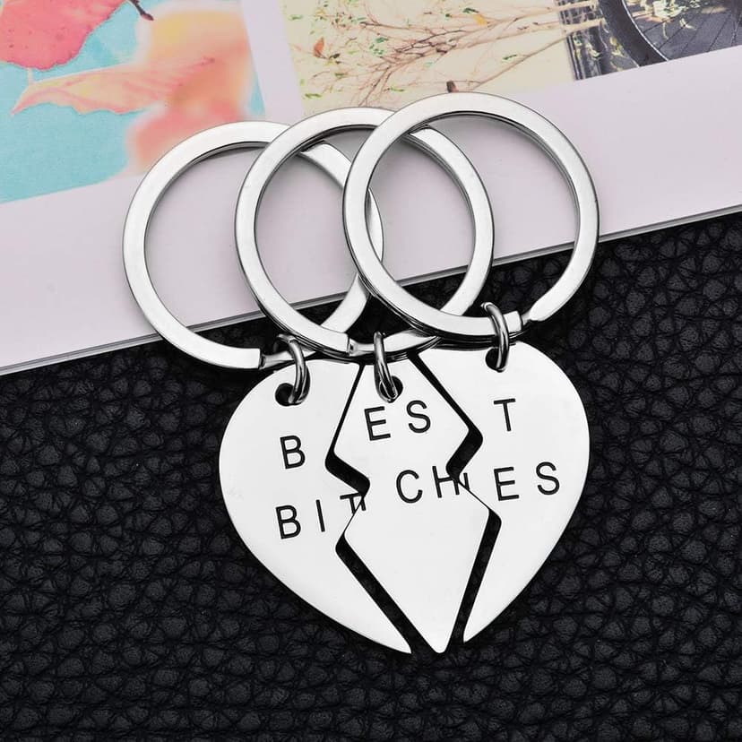 Miss Pink Best Friend Keychains Set Best Bitches BFF Besties Friendship Gifts Matching 2, 3, 4 Pieces Keychain for Women Teen Girls