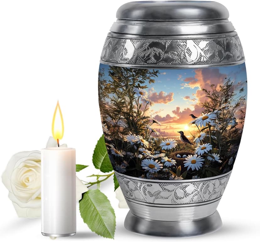 Daisies Flower Urn - Mini Urns for Ashes for Women - Companion Urn for Husband & Wife - Decorative Sunset Urns for Human Ashes Dad - Mom Cremation & Burial - 3 Inch B0GRV4BWNB