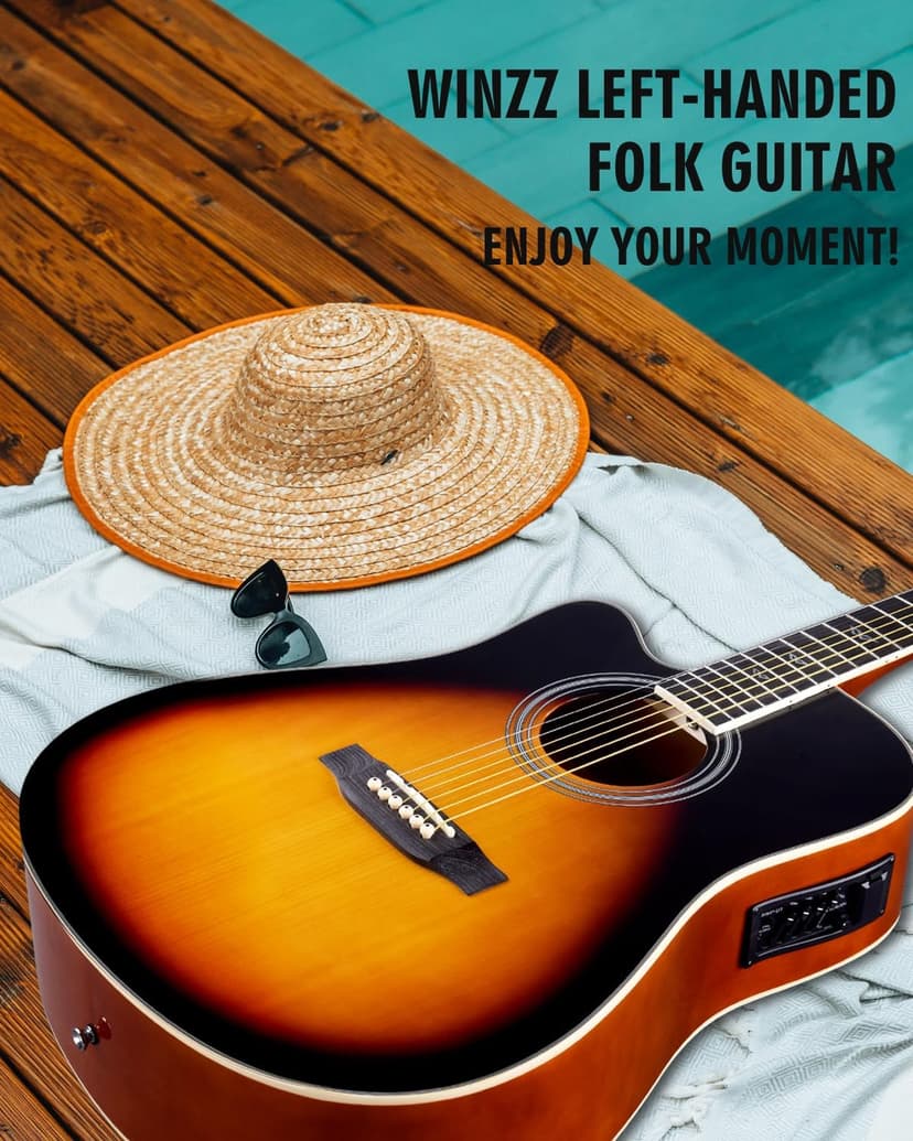 Winzz 4/4 Electro Acoustic Guitar, Left-Handed Western Guitar Set, Adult Beginners, Acoustic Guitar 41 Inch with 4-Band Equaliser (Dreadnought,Glossy Sunburst)