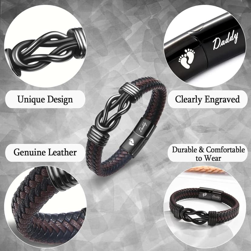 New Dad Gifts for Men, First Time Parents Gift Dad to Be Gift for Father's Day Birthday Christmas, Leather Bangle Bracelet for Daddy Him Husband