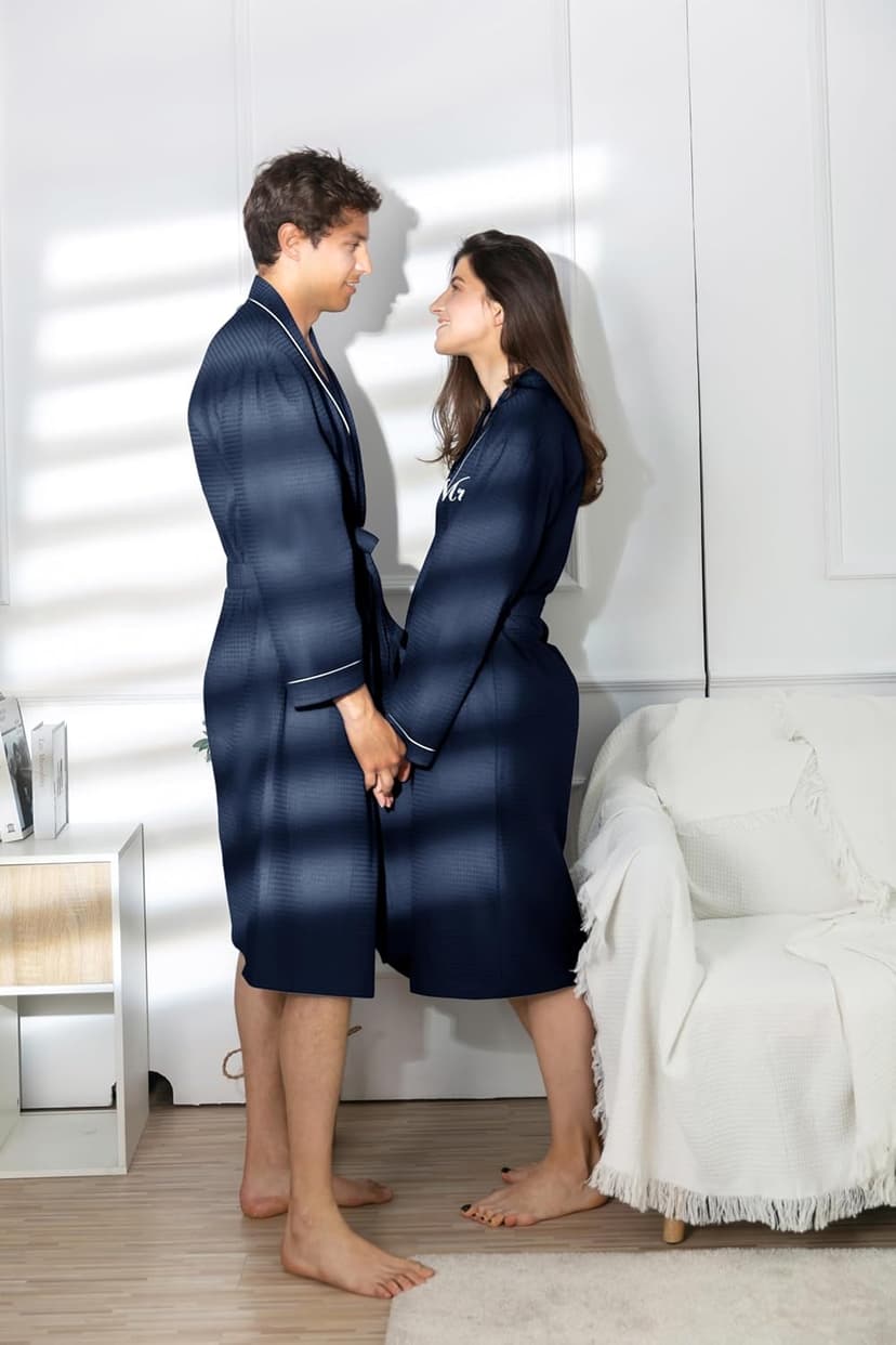 AW BRIDAL Mr and Mrs Waffle Knit Robe Set for Wedding Engagement Gifts, Anniversary Matching Robes for Couples, Women and Men
