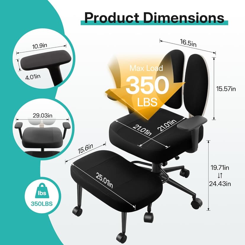 AreShark Criss Cross Office Chair with Armrest Wheels & Stretchable Rotating Footrest, Ergonomic Cross Legged Swivel Chair with Back Support& Adjustable Height for Yoga Kneeling Meditation Home Office