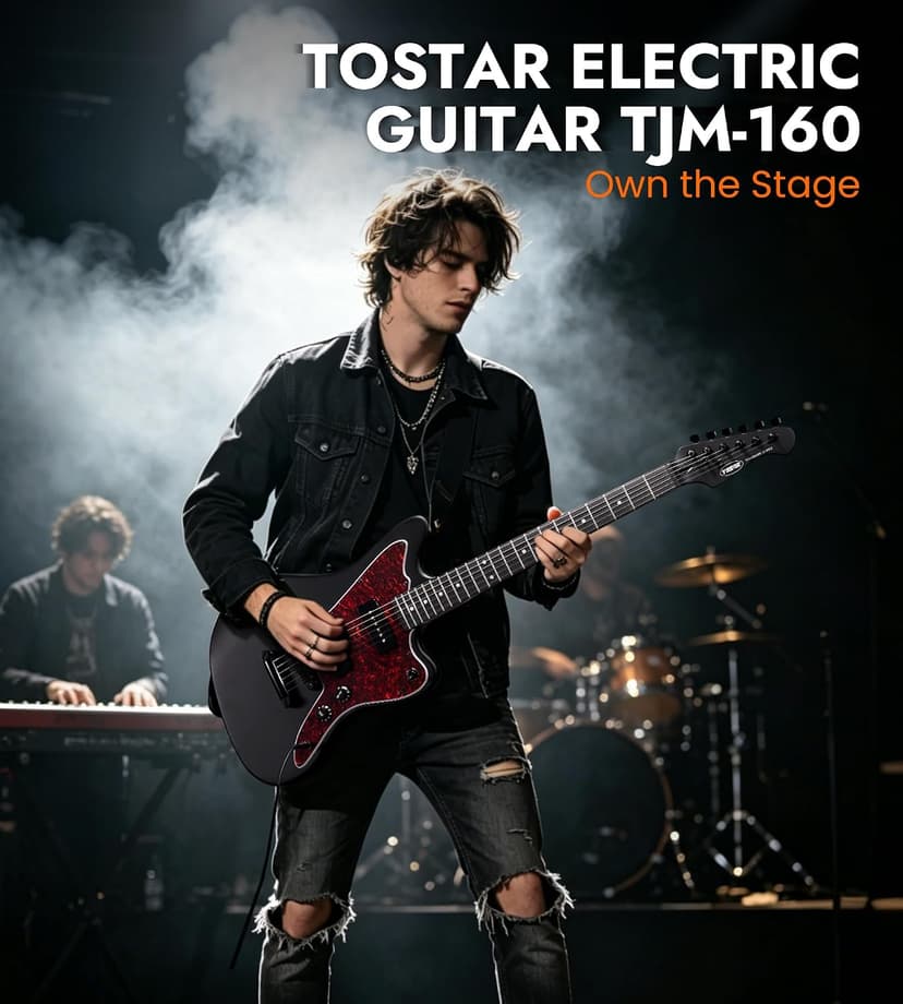 Tostar Electric Guitar: P90 Pickups, TOM Bridge & Smoked Matte Finish, 3-Way Switch, 39" Solid Body Electric Guitar for Intermediate Players, Guitarra Eléctrica Kit, Musical Birthday Gifts, Black