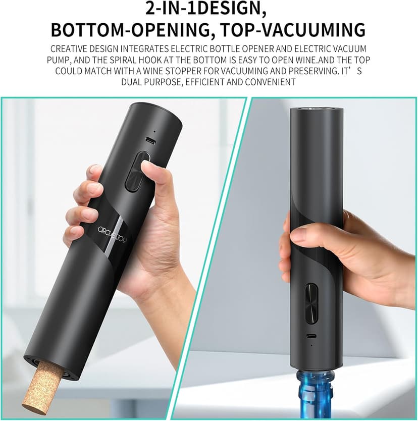 CIRCLE JOY Rechargeable Wine Opener Electric Wine Bottle Opener 7-in-1 Wine Gift Set with Electric Vacuum Pump, Charging Station, Foil Cutter, Wine Aerator Pourer and 2 Wine Stoppers