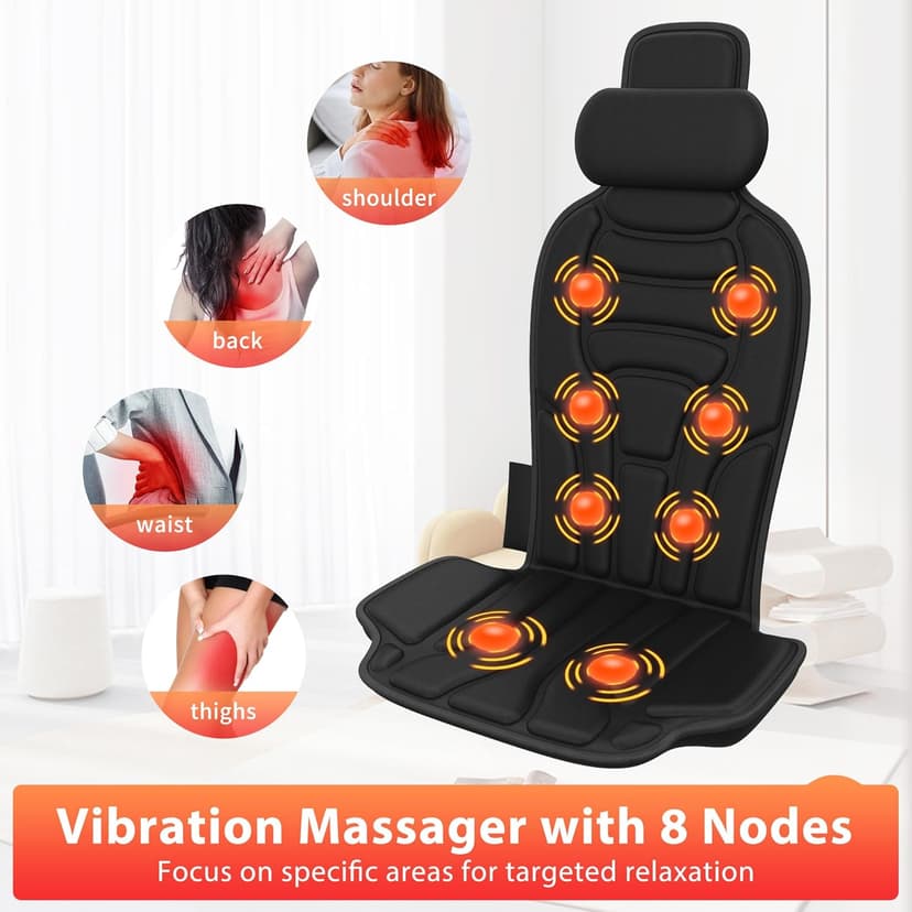 Back Massager with Heat,Vibration Massage Chair Pad with 5 Massage Modes & Adjustable Heat Levels, Memory Foam Back Massager Cushion for Office Chair, or Home Use,Midnight