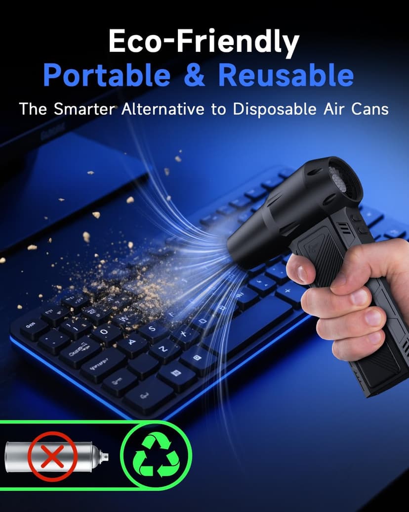 Compressed Air Duster, 150000RPM Super Power Cordless Electric Air Duster, Fast Charging Rechargeable Air Blower Vacuum Cleaner 3-Gear Adjustable for Computer, Keyboard, Car, Outdoor and Home