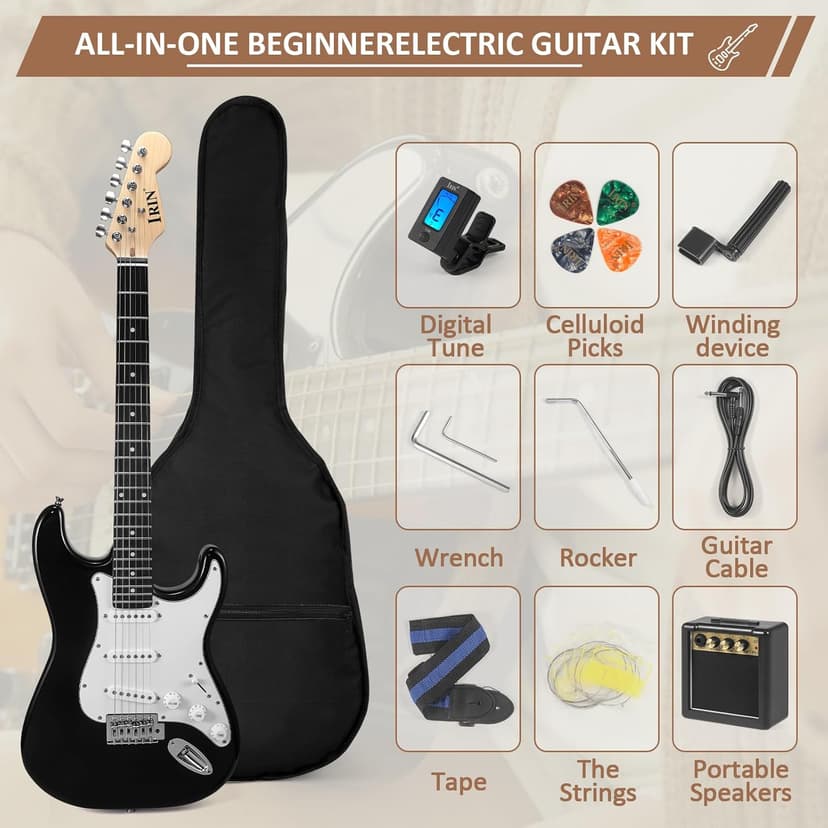 Jdfdexc Electric Guitar 39" inch Complete Beginner Starter kit Full Size with Amplifier,Complete Starter Set for Newcomers Electric Guitar Kit with Bag,Capo, Strap, String,Cable, Picks