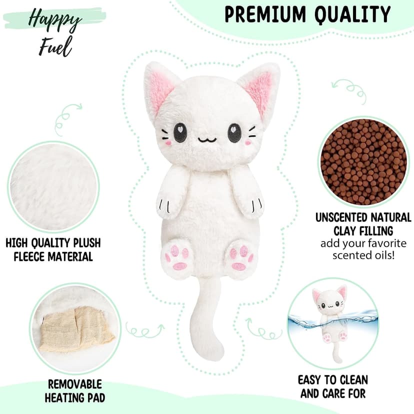White Cat Microwavable 1.5 lbs Unscented Heating Pad for Women and Kids- Cute Soft Cozy Pillow Plush Heatable Warm Stuffed Animals - Kawaii Hot and Cold Plushie - White Cat Gifts for Girls and Women B0D78TJN7Z