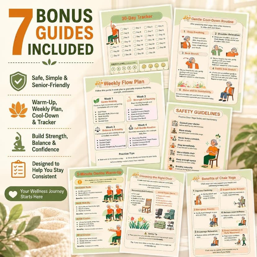 Chair Yoga for Seniors Over 60 Book & Chart – 30-Day Challenge, Gentle Seated Yoga Guide, Chair Yoga for Weight Loss & Flexibility, Senior Chair Exercises for Women & Men, 8.5x11" Book on Chair Yoga B0FPMT82TX