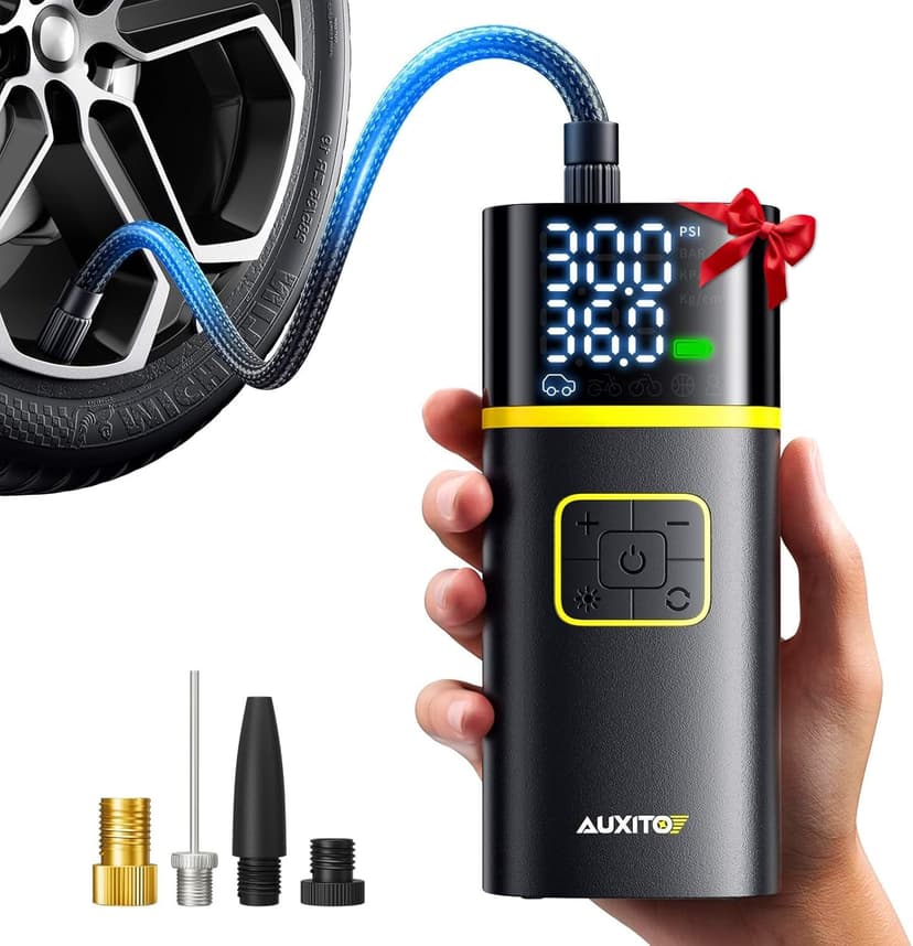 40L/min Tire Inflator for Car Tires, Bikes and Motorcycles, Auto Shut-off, Digital Display Pressure Gauge, LED Light AUXITO 150PSI Tire Inflator Portable Air Compressor, 5X Faster Air Pump B0DMNMCGMY