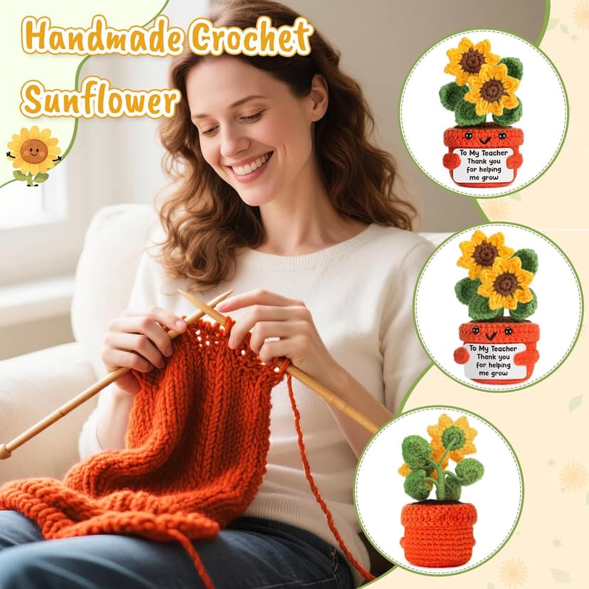 Help Me Grow Teachers Day Graduation Small Handmade Crochet Sunflower Last Day of School Valentines Easter Gift for Teacher Teacher Back to School Christmas Appreciation Gifts Thank You Teacher B0F21M6HP4