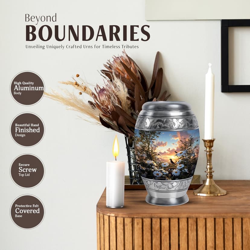 Daisies Flower Urn - Mini Urns for Ashes for Women - Companion Urn for Husband & Wife - Decorative Sunset Urns for Human Ashes Dad - Mom Cremation & Burial - 3 Inch B0GRV4BWNB