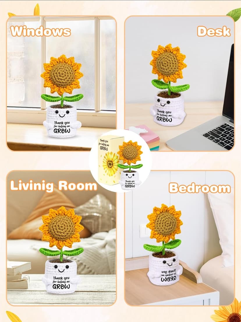 U-Goforst Teacher Appreciation Gifts, Emotional Cheer Thank You Gifts for Women Boss Coworkers Friends, Support Positive Handmade Crochet Sunflower Pot for Birthday Christmas Last Day of School