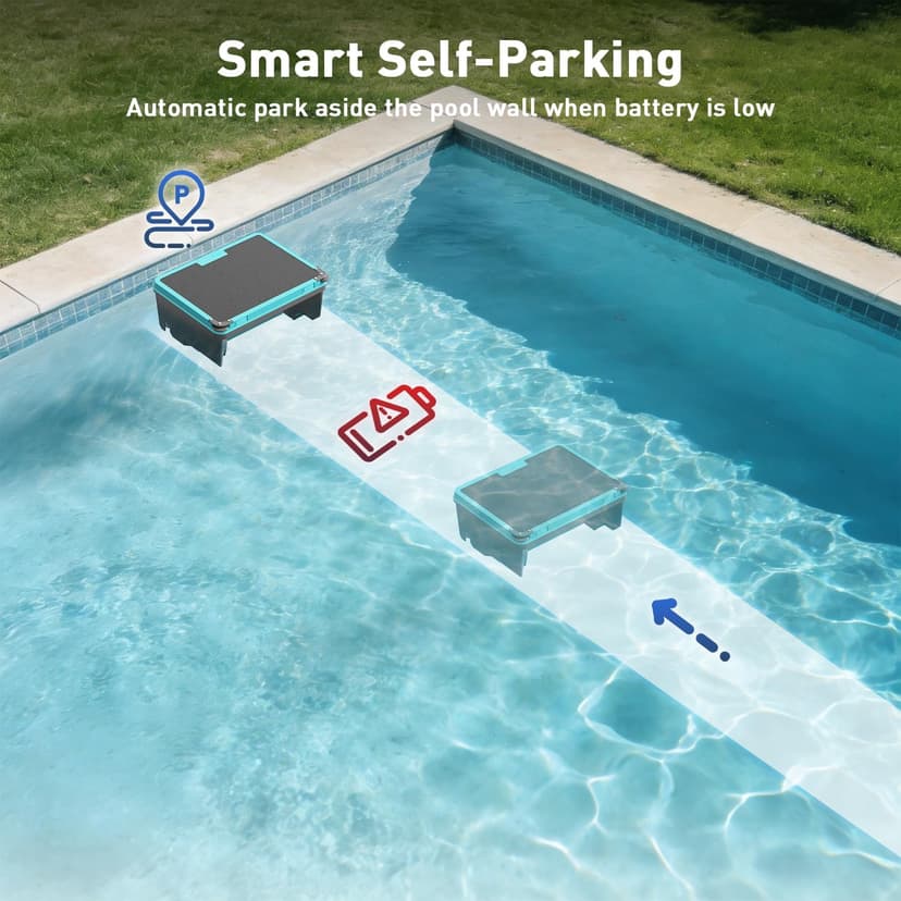 KKI Solar Robotic Pool Skimmer, Cordless Pool Cleaner Vacuum with App & Remote Control,for Inground & Above Ground Pools,Self-Parking