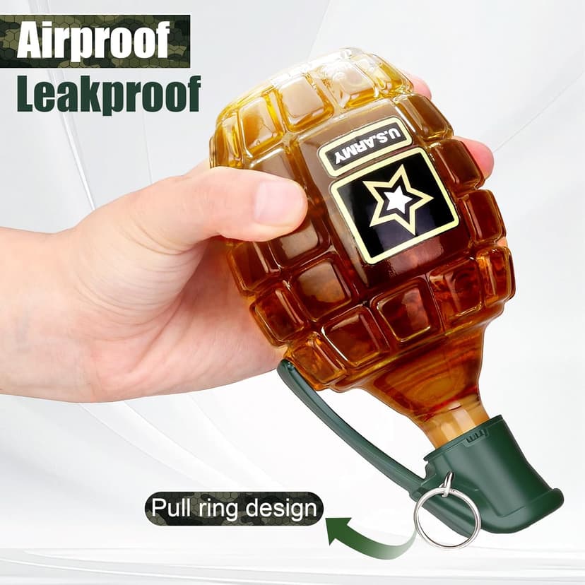 Military Hand Grenade Whiskey Bottle, 300ml Engraved Glass Hand-Grenade Shape Bottle, Leakproof Whiskey Decanter for Men Military Lovers Veteran Gifts