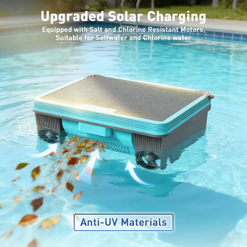 KKI Solar Robotic Pool Skimmer, Cordless Pool Cleaner Vacuum with App & Remote Control,for Inground & Above Ground Pools,Self-Parking