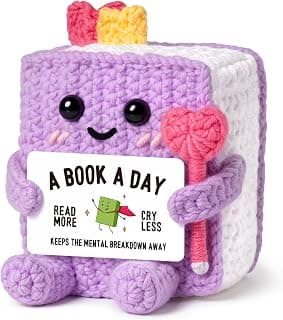 Funny Book-Themed Birthday Book Club Bookish Gifts for Reader, Librarian, Bookworm, Desk Decor, Handmade Book Lovers Gifts for Women, Girl, Book-Shaped Positive Support Crochet B0GL26L547