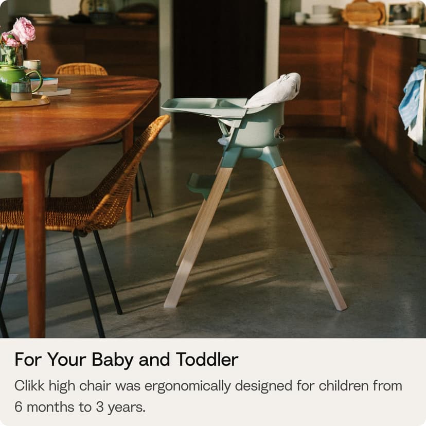 Stokke Clikk High Chair, White - All-in-One High Chair with Tray + Harness - Light, Durable & Travel Friendly - Ergonomic with Adjustable Features - Best for 6-36 Months or Up to 33 lbs
