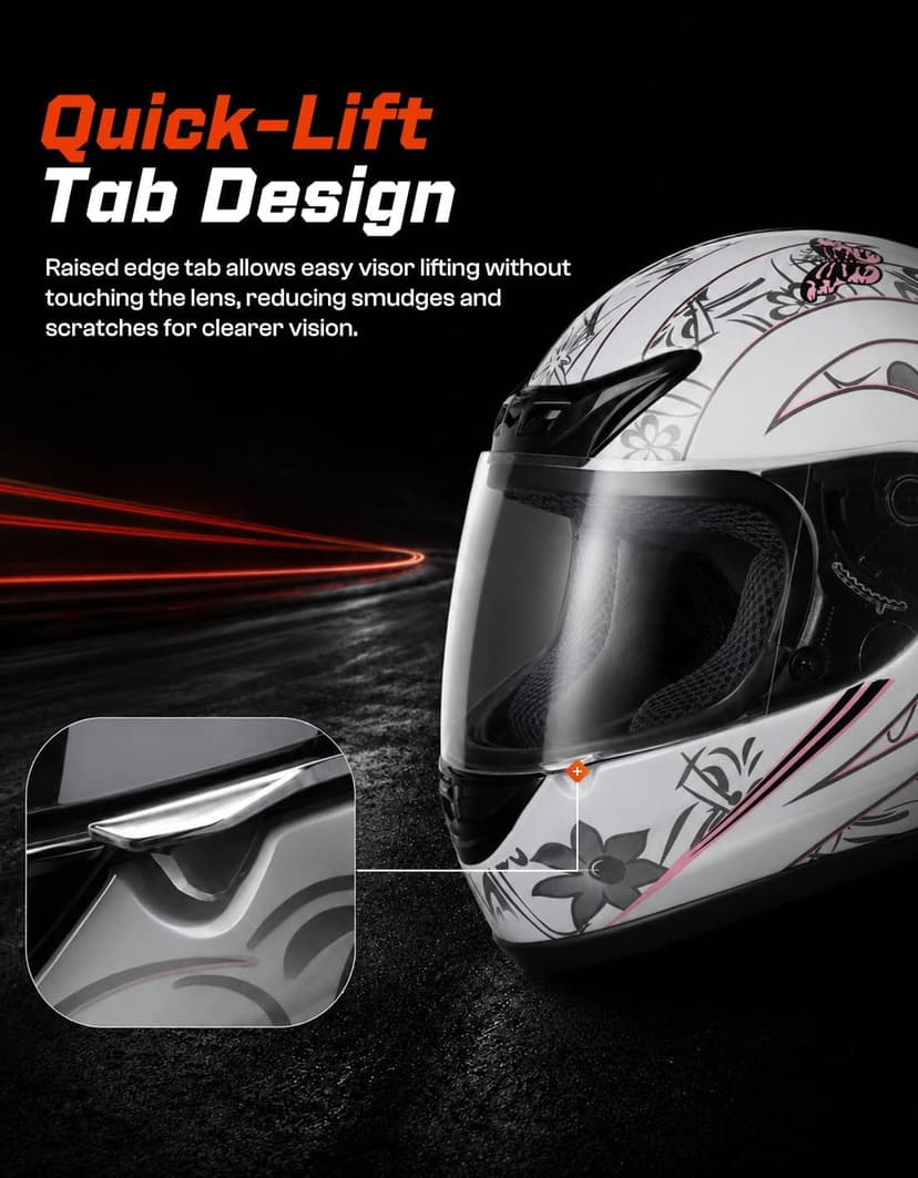 TCMT Full Face Motorcycle Helmet for Adults Men Women, Lightweight Polycarbonate Street Bike Dirt Bike Helmet with Anti-Scratch Mirror Shield and Removable Liner, DOT Approved