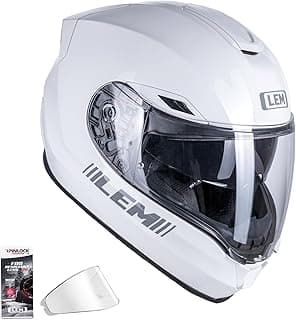 LEM Motorcycle Helmets Full Face, Helmets for Men DOT Certified, PINLOCK & DVS Dual Vision, Motorcycle Street Bike Helmet for Adults Fiberglass Shell Bluetooth Ready for Cruiser(White, Size M)
