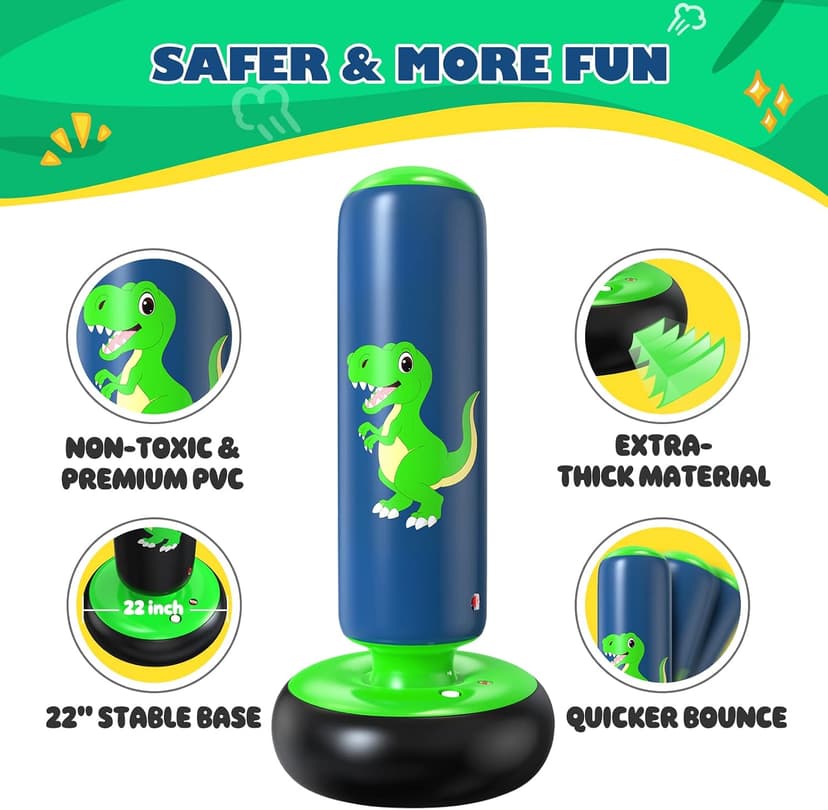QPAU Inflatable Punching Bag, 48 Inch Stable Inflatable Boxing Bag for 3-6 Kids,Dinosaur Toy & Gifts for Boys and Girls, Kids Boxing Set for Practicing Karate, Taekwondo B0BKPM69F8