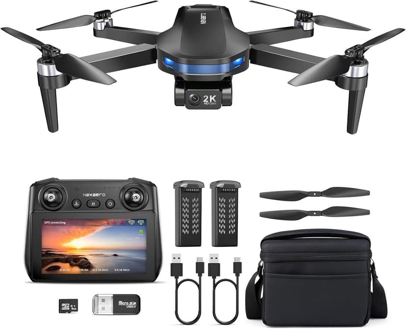 GPS Drone with EIS 2K Camera for Adults, 7.22 inch Screen on Remote Controller, 64 Mins Flight, Long Range Transmission, 3 Speed Adjustable, Follow Me, AI Track, AI Night Shot, Auto Return, Lightweight and Foldable RC Drones for Beginner Toy Gifts, Under 249g
