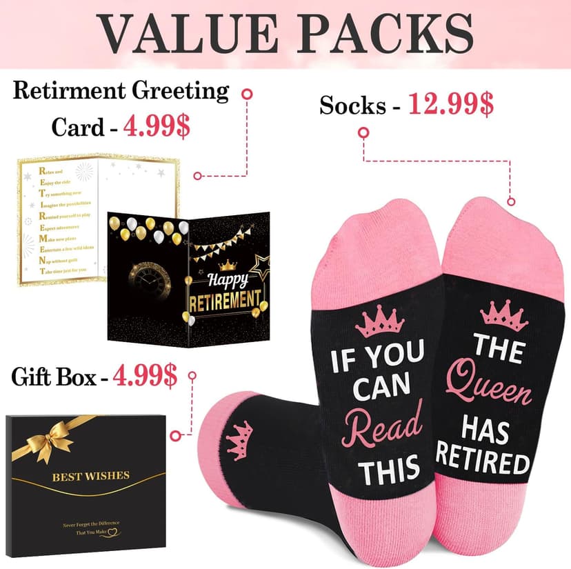 Juesly Retirement Gifts for Women, Funny Socks Retirement Gifts for Woman Box Ready for Present B0F128HDDQ