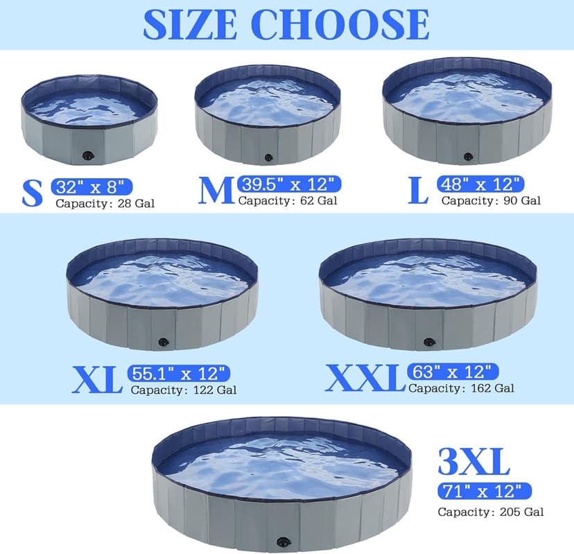 Foldable Dog Pool, Portable Pet Bath Tub and Kiddie Swimming Pool, Collapsible Bathtub for Puppies, Small, Medium and Large Dogs, Cats and Kids, 32 x 8 in, Gray