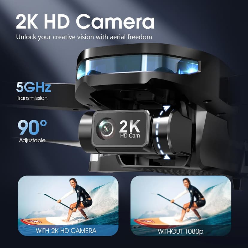 GPS Drone with EIS 2K Camera for Adults, 7.22 inch Screen on Remote Controller, 64 Mins Flight, Long Range Transmission, 3 Speed Adjustable, Follow Me, AI Track, AI Night Shot, Auto Return, Lightweight and Foldable RC Drones for Beginner Toy Gifts, Under 249g