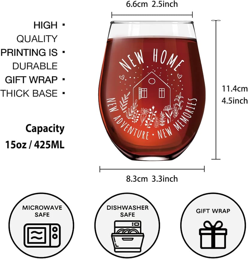Housewarming Wine Glass Gifts for Couple, Stemless Wine Glasses Bottle Bag Candle Set for New Apartment, Blessing gifts for Women, Men, Couple, First Time Home Buyers, Homeowners, Family -149