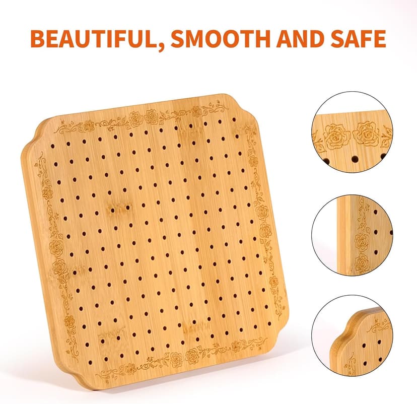 CraftyManor 7.6 in Blocking Boards for Crochet Projects with Rose Pattern, Crochet Blocking Board with Pegs, Granny Square Blocking Board with 20 Stainless Steel Pegs, Bamboo