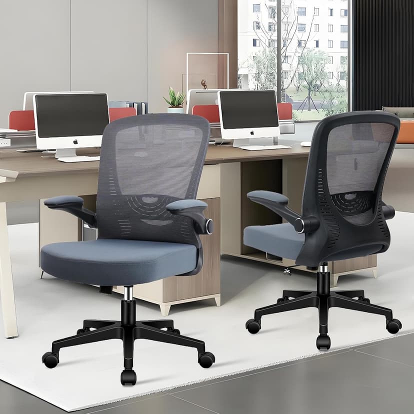 CLATINA Desk Chairs with Wheels, Flip Up Arms Ergonomic Mesh Back Office Chair with Lumbar Support, Adjustable Height Swivel Rolling Computer Task Chairs for School Conference Room Home Study, Grey