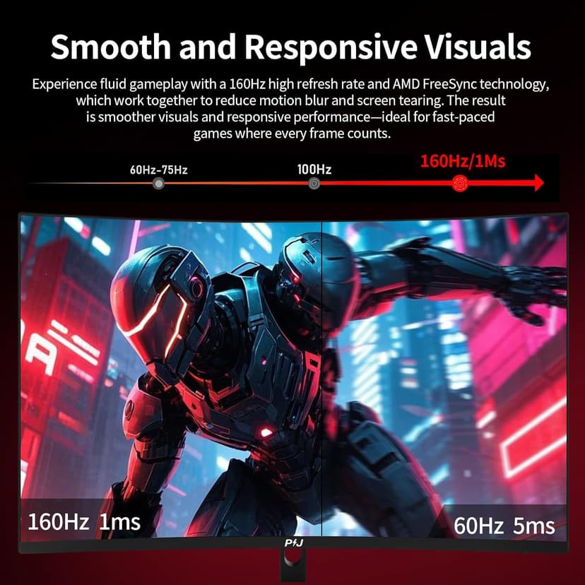 PIJ 32" Curved Gaming Monitor 4K, 160Hz UHD PC Monitor Built-in Speakers, Computer Screen for Home Office Entertainment, DP, HDMI, VA Panel, Compatible with Wall Mounting 75 * 75MM
