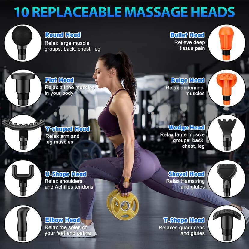 TOLOCO Massage Gun, Deep Tissue Back Massage for Athletes for Pain Relief, Percussion Massager with 10 Massages Heads & Silent Brushless Motor, Gifts for Fathers Day, Black