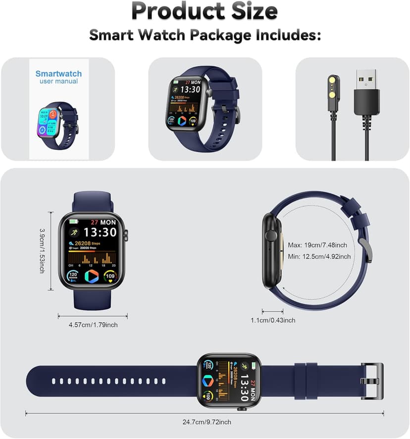 QVEQ Smart Watch for Men Women(Answer/Make Call), 1.83" Fitness Watch with Heart Rate/Blood Pressure/Blood Oxygen, Pedometer, Sleep Tracker,120+ Sport Modes, IP68 Waterproof Fitness Tracker for Android iOS