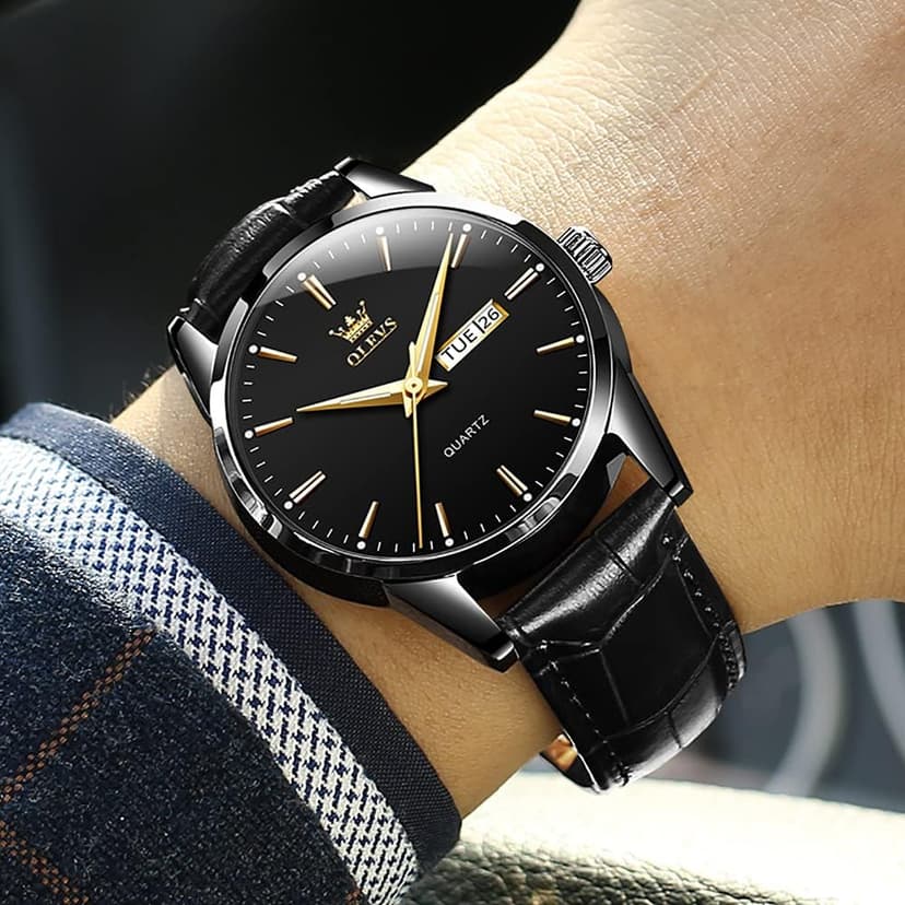 OLEVS Amazon Watches,Brown Leather Watch for Men,Men Day Date Watch,Men's Luminous Watch,Dress Watch for Men,Rose Gold Watch for Men,Men's Fashion Quartz Watch,Waterproof Brown Man Watches