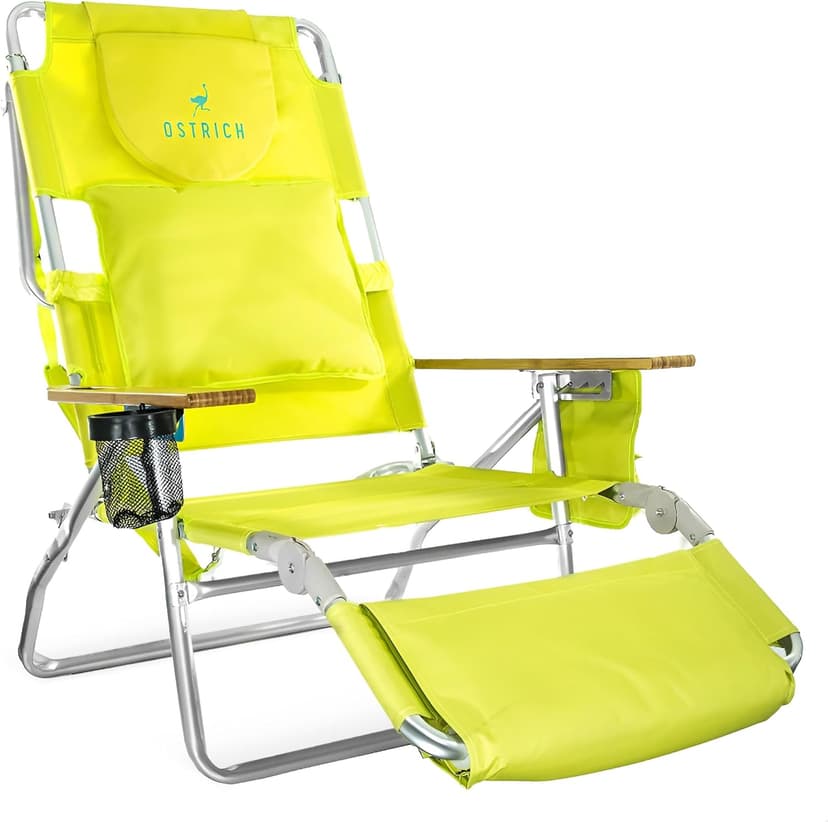 Ostrich the Deluxe 3N1 Lightweight Lawn Beach Reclining Lounge Chair with Footrest, Outdoor Furniture for Patio, Balcony, Backyard, or Porch, Lime