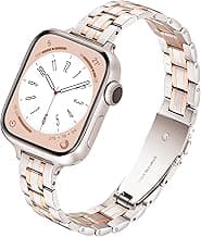 Slim Metal Band for Apple Watch Bands for Women 41mm 40mm 42mm(S10/11) 38mm iWatch Bands, Thin Dressy Fancy Strap for Apple Watch Band Series 10 11 Series 9 8 SE 7 6 5 4 3-Starlight+Rose Gold