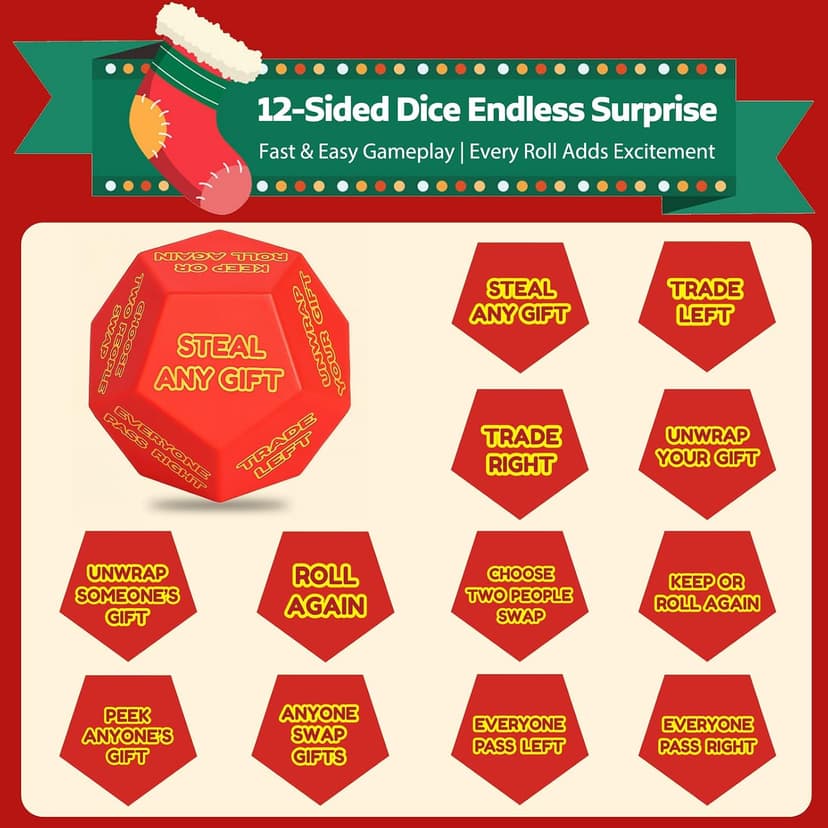 Christmas Gift Exchange Games for Family Party, Gifts Swap Dice Game for Teens Adults Stocking Stuffers Gag Chrismas Santa Swap Gift Exchange Dice Christmas Stuffers White Elephant Dice Games B0FWKMM264