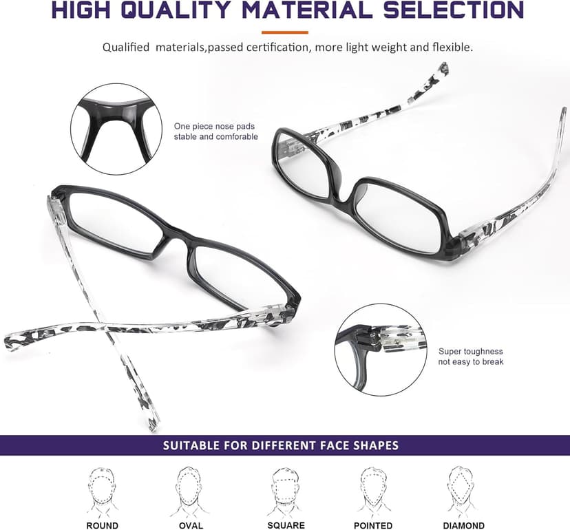5Pack Reading Glasses for Women - Blue Light Blocking Spring Hinge Computer Readers Anti Glare UV Eyeglasses