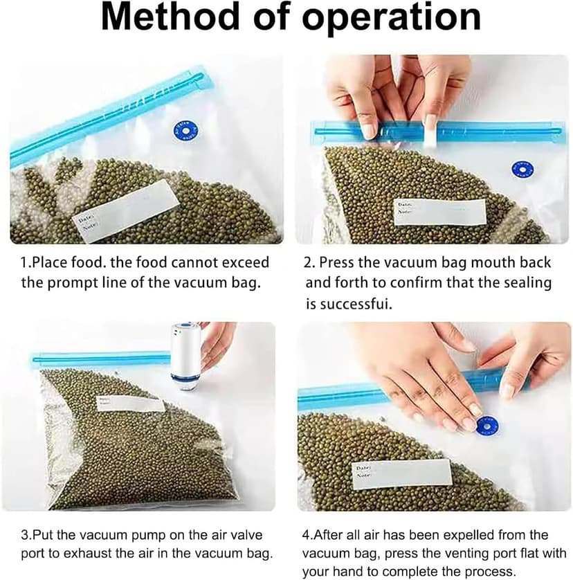 Reusable BPA Free Vacuum Sealer Bags (8.5 * 8.5in), 31 Pcs (24 Pcs Vacuum Zipper Bag & 2 Seal Clips & 5 Air Valves), Plastic, Clear, Double Zipper Seal, Microwaveable, Food Storage, Cooking