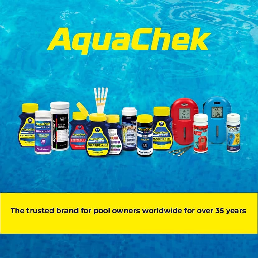 AquaChek Yellow 4-Way Pool and Spa Test Strips - 50 Yellow Test Strips - Swimming Pool Test Strips For pH, Free Chlorine, Total Alkalinity, and Cyanuric Acid - Quick and Accurate Results - Testing Kit