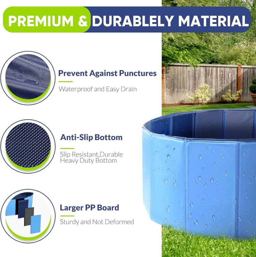 Dog Pool, Foldable Pet Swimming Pool with 6mm High-Strength PP Board, Hard Plastic Collapsible Doggy Pools for Small Dogs Kitty Duck,Non-Slip Doggie Bathtub Quick to Set Up and Drainage Hole(32x8in)