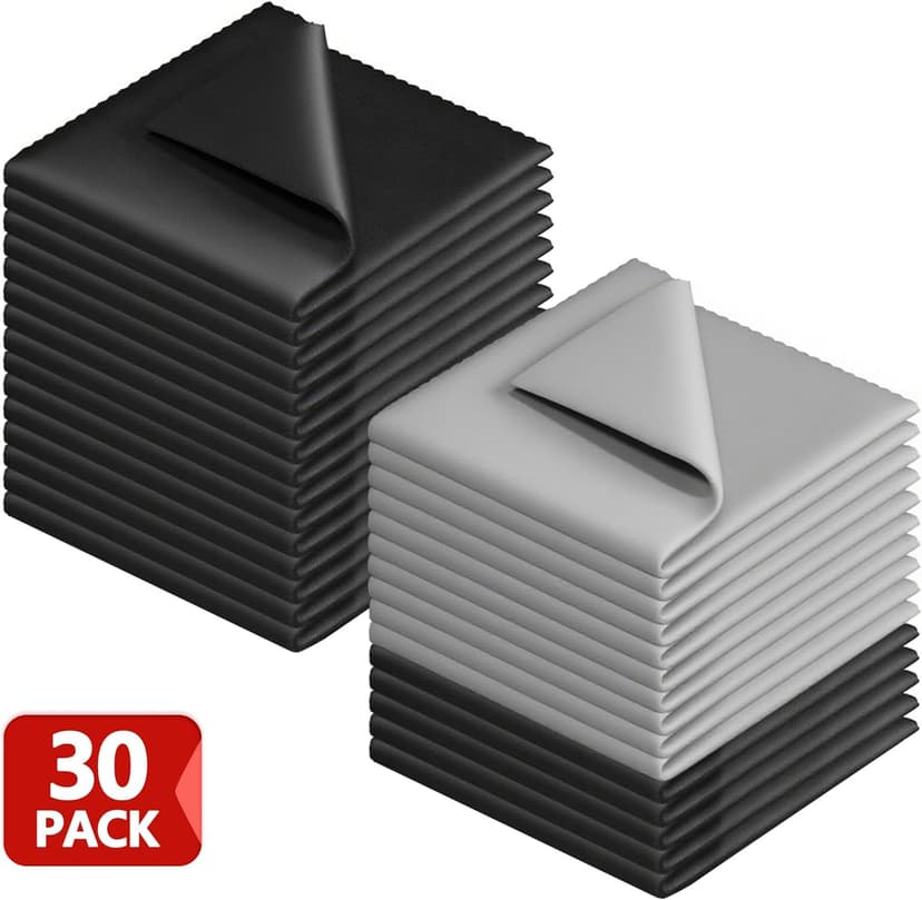 30 Pack Microfiber Cleaning Cloths for Glasses, Lens, Screens – Premium Eyeglass Cloth, 7"x6" Glass Cleaning Wipes, Black & Gray – for Camera, Phone, Laptop, TV & More Washable Reusable